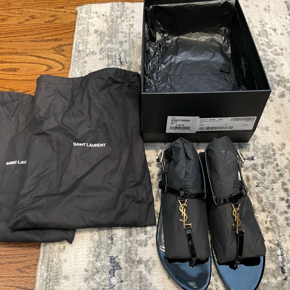 Yves Saint Laurent Black and Gold Sandals - Picture 2 of 5